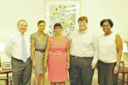 Annette Jaundoo (centre) with Chargé d’Affaires of the US Embassy, Bryan Hunt (second from right) and other officials. (US Embassy photo)
