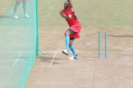 Dwayne Bravo getting a few overs under his belt at the Providence Stadium today. The Red Steel will take on the Guyana Amazon Warriors on Thursday in the Caribbean Premier League tourney.