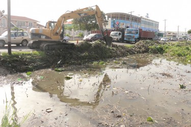 This trench along Sheriff St near the Railway Embankment is being cleaned by the Ministry of Public Works.