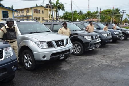 The 4x4 pick-ups presented to the Guyana Police Force (GINA photo)
