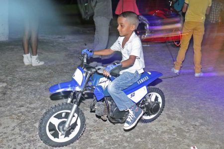 Young Rider – 8 Yr Old Raoul Ramnauth with his Yamaha 50 rode away with first place in the Small Bike Category of the Lake Mainstay 5th Annual Car and Bike Show held at the Resort on Saturday.