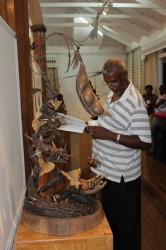 A patron viewing one of the exhibits
