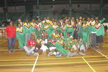  Guyana’s delegation at the closing ceremony on Sunday at the Cliff Anderson Sports Hall.