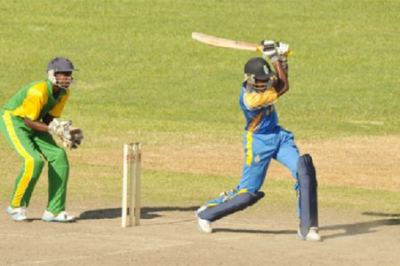 Barbados captain Joshua Drakes drives handsomely through the covers yesterday during his knock of 45
