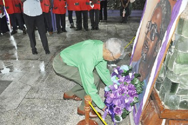 PNCR Leader David Granger laying a wreath (PNCR photo) 