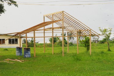 Under construction: A shadehouse at the David Rose School for handicapped children.