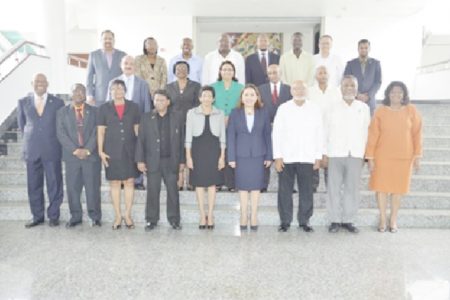 President Donald Ramotar is third from right in the front row, second from right is Prime Minister Sam Hinds. (Ministry of Foreign Affairs photo)
