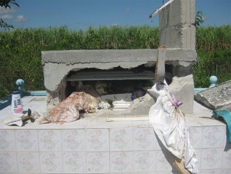 The vandalised tomb of three-month-old Yadram Rameshant