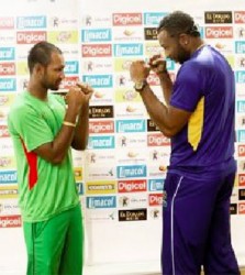 Guyana Amazon Warriors captain Denesh Ramdin (left) and Barbados Tridents skipper Kieron Pollard, say they mean business ahead of the CPL final.