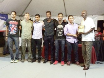 The Guyana male  (above) and female (below) squash teams which retained their men’s and women’s team titles at the 22nd annual Caribbean Squash Championships which ended in Barbados last evening.