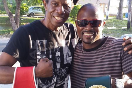 Last Friday there was a meeting of two Guyanese champions when boxing’s double former world champion (IBF and IBO) Gary Sinclair paid an impromptu visit to our cultural icon and international music superstar Eddy Grant. There was a lot of friendly chat and some serious appreciation as these champions expressed views on each other’s discipline, boxing and music.
