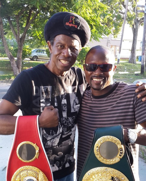 Last Friday there was a meeting of two Guyanese champions when boxing’s double former world champion (IBF and IBO) Gary Sinclair paid an impromptu visit to our cultural icon and international music superstar Eddy Grant. There was a lot of friendly chat and some serious appreciation as these champions expressed views on each other’s discipline, boxing and music. 