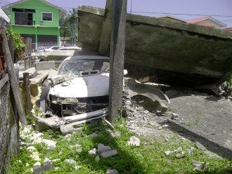 The wreckage of the car after the accident 