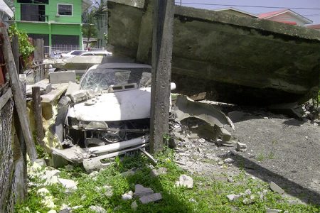 The wreckage of the car after the accident 