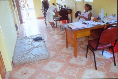 A mattress on the floor of the Mahdia Health Centre that is used as a bed for patients to be examined.