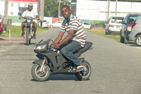 Can’t handle a big bike? Get a mini. This was the scene along Robb Street today. (Arian Browne photo)