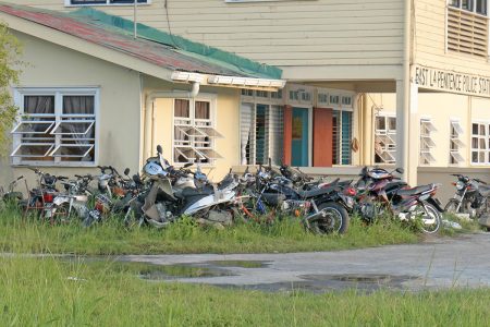 FILE PHOTO: A large number motorcycles packed up at the side of the East Ruimveldt Police Station.