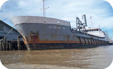 Trailing suction hopper dredge Steve N, which is being used to dredge the Essequibo River   