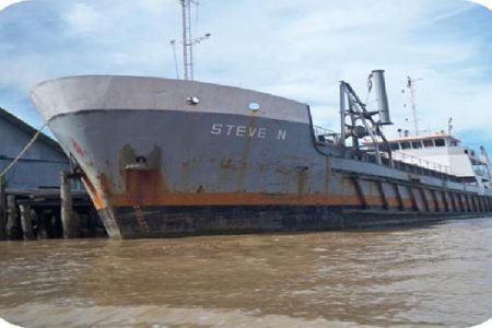Trailing suction hopper dredge Steve N, which is being used to dredge the Essequibo River
