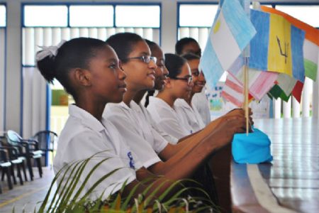 Marian Academy students in an activity during World Peace Day observances at the school on Friday. (Photo by Rebecca Low)