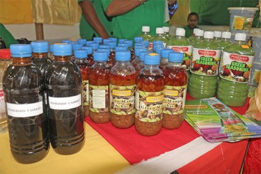 Some of the locally produced items that were manufactured by Pomeroon Delight at GuyExpo which opened last evening at the Sophia Exhibition Complex (Photo by Arian Browne)  