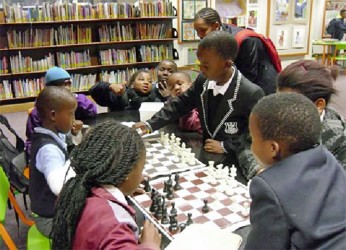 A junior chess club at the Central Library in Cape Town, South Africa