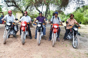 The five Region Nine culture, youth and sports officers on motorcycles provided by the Ministry of Culture, Youth and Sport. (GINA photo)