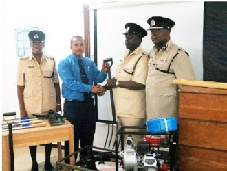 From left in photo are Inspector Stephens,  Kent Vincent CEO (FFTP), Inspector Davidson and Commander B Division, Bryan Joseph   