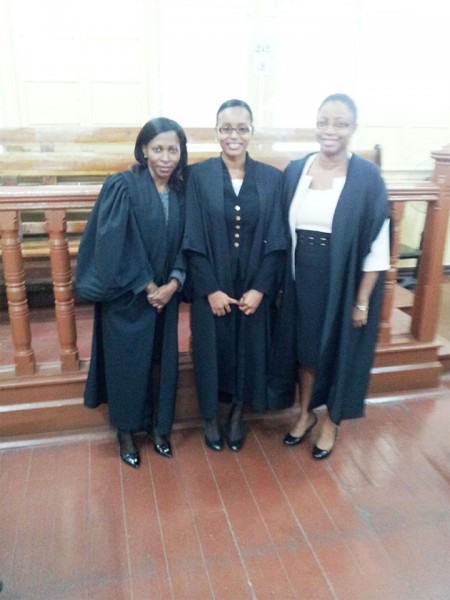 Former President’s College student Yondessa Welcome was on Thursday admitted to the bar by Justice Roxane George. Her petition was presented by attorney-at-law Simone Morris-Ramlall who described her as a young woman who performed excellent academically and was also involved in community work, which she plans to continue. Welcome was born to Desmond and Yonnette Welcome in Linden. She completed her in-service training at the Legal Aid Clinic. In this photograph, the new attorney is flanked by Morris-Ramlall and Justice George. 
