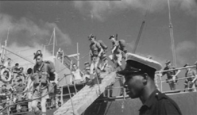 British troops disembarking from the boat at Port Georgetown