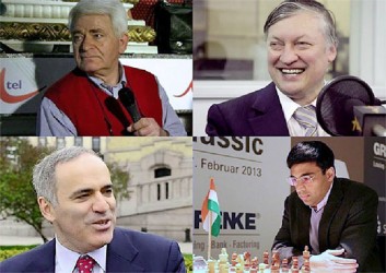 The four chess legends featured in the photo are from left, Boris Spassky, Anatoly Karpov, Vishy Anand  and Garry Kasparov. The grandmasters all had one thing in common:  they won the World Junior Championship titles, then proceeded to capture world championship titles. The World Junior Championship is currently being contested in Pune, India.