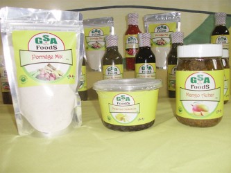 Three of the Guyana School of Agriculture’s (GSA) products: the porridge mix, preserved carambola (five-finger) and mango achar