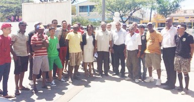 Some of the wheelsmen outside the Ministry of Sport building on Main Street yesterday prior to them being sent off for this year’s eighth annual five -stage road race which rolls off this morning in Berbice.