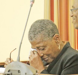 Dr. Patricia Rodney, widow of murdered historian Dr. Walter Rodney, tries to keep it together after momentarily breaking down in tears during her testimony yesterday 
