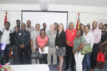 Participants and trainers along with Chairman of Gecom Steve Surujbally and Canadian High Commissioner Nicole Giles following the close of the two-day workshop on Sunday 