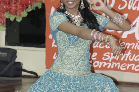 In dance: A dance presentation at the University of Guyana’s Diwali event on campus on Tuesday evening.
