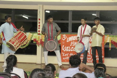 Drums and tassa:  A musical presentation at the University of Guyana’s Diwali event on campus on Tuesday evening.