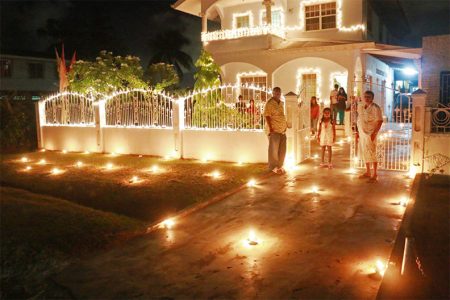 Fairy lights and diyas: This house at Cummings Lodge, East Coast Demerara had a combination of lights last night. (Photo by  Arian Browne)
