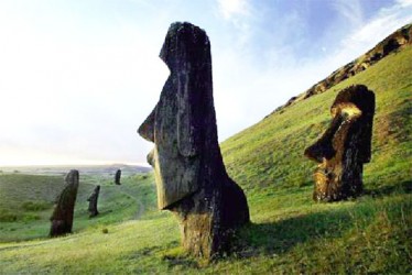  A view of “Moai” statues in Rano Raraku volcano, on Easter Island, 4,000 km (2486 miles) west of Santiago, in this photo taken October 31, 2003. (Reuters/Stringer/Files)