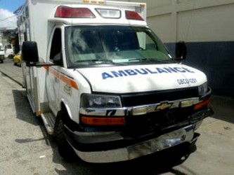 The wrecked front of the GPH ambulance that Cyrus Murray was driving yesterday. 