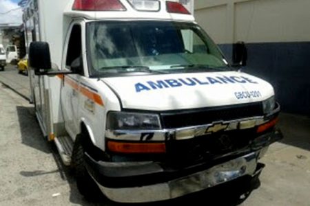 The wrecked front of the GPH ambulance that Cyrus Murray was driving yesterday.
