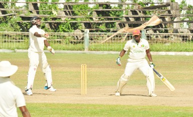 Ricardo Adams is caught behind by Anthony Bramble who took four catches in the innings. 