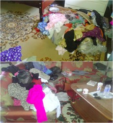 This composite photo shows two sections of the Boodnarines’ ransacked home. 