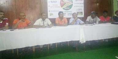 Members of the GFSCA at the head table during the launching of Guyana Cup 4. 