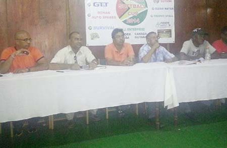 Members of the GFSCA at the head table during the launching of Guyana Cup 4.
