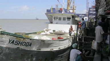 The Yashoda, laden with produce from the Pomeroon, docked at the Stabroek Market wharf on Wednesday