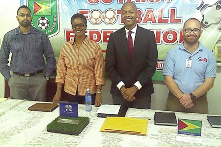Members of the GFF Normilisation Committee from left to right are Tariq Williams, Dr. Karen Pilgrim, Committee Chairman Clinton Urling and Stewart May. Missing from photo is Rabindranauth Chandarpal.
