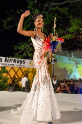 Miss Guyana Universe 2014 Niketa Barker waves after she was crowned last night at the Pegasus Hotel.