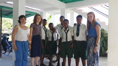Bettina Ayer, with volunteers Mary Wilson and Bethany Holden and students 