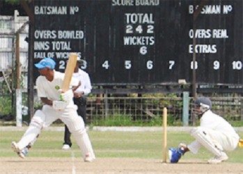 Deonarine Seegobin plays a shot during his innings of 123.